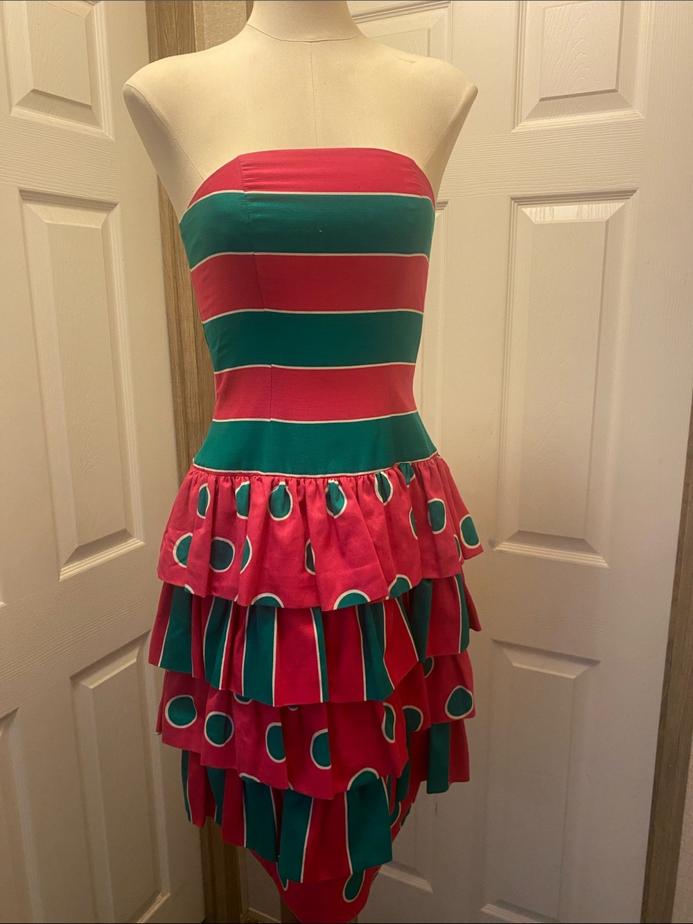 Strapless Pink & Teal Tiered Ruffle Dress - Picture 16 of 16